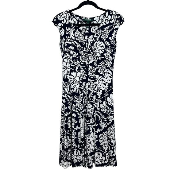 Ralph Lauren Dresses & Skirts - Lauren Ralph Lauren Women Dress Floral Fit & Flare Ruched VNeck Cap Sleeves Sz 4